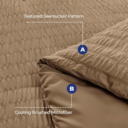 HYMOKEGE Brown California King Comforter Set Seersucker 7 Pieces, All Season Luxury Bed in a Bag for Bedroom, Bedding Set with Comforter, Sheets, Pillowcases & Shams