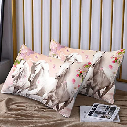 HOSIMA Girls Farm Wild Animal Horse Comforter Full with 2 Pillowcases.