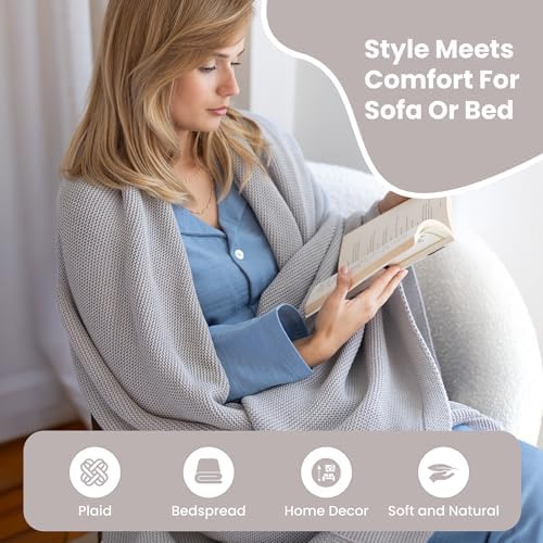 Dalisa Alina GOTS Organic Cotton Throw Blanket, Harbor Mist, 50x60 in