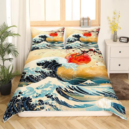 Feelyou Japanese Wave Duvet Cover Queen Size Kids