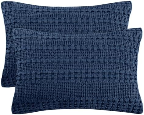 PHF Cotton Waffle Pillow Shams Standard 20" x 26", Blue Sapphire, No Insert