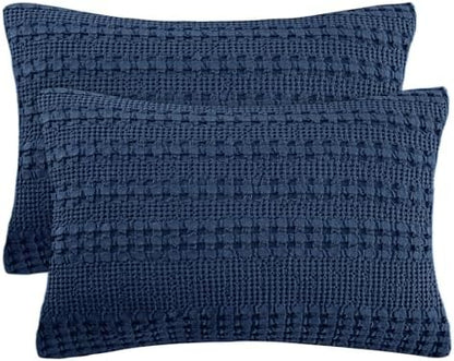 PHF Cotton Waffle Pillow Shams Standard 20" x 26", Blue Sapphire, No Insert