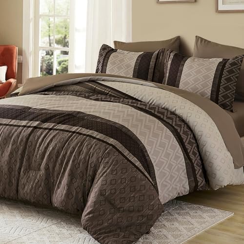 Cottolester Boho Fall Comforter Set Full Size,Striped Bed in a Bag
