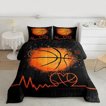 Castle Fairy Basketball Comforter Set for Boys Kids Girls 3D Basketball Black Gray Camo Quilt Set,Home Decor Soft Sport Games Bedding Set Hippie Graffiti Orange Teens Duvet Insert Twin Size 2pcs