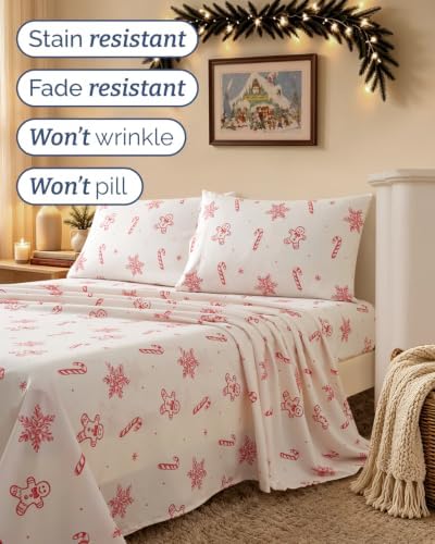 Christmas Sheet Set, Holiday Sweets, Holiday Xmas Bedding Set - Queen Size