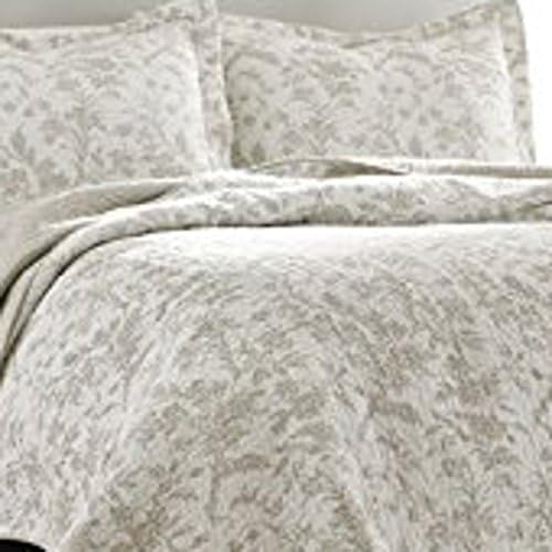Laura Ashley Home - Amberley Collection - Quilt Set - 100% Cotton, Breathable & Lightweight, Reversible Bedding, Pre-Washed for Added Softness, Queen, Biscuit