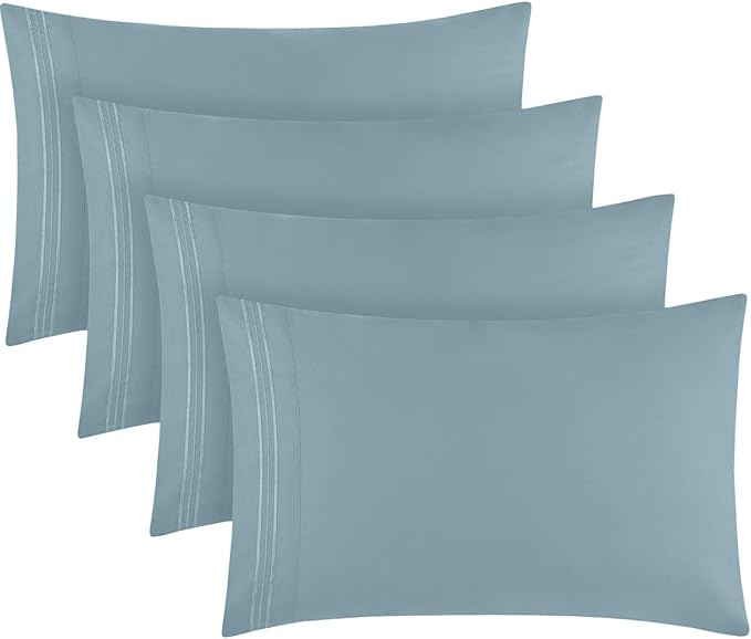 Mellanni Pillow Cases Set - 4 PC Iconic Collection Pillowcases - Hotel Luxury, Extra Soft, Cooling Pillow Covers - Wrinkle, Fade, Stain Resistant (Standard/Queen 20" x 30", Spa Blue)