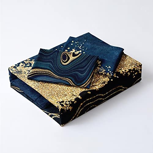 Dark Blue Marble Duvet Cover Set King Size Golden foil Bedding Comforter Covers Marbling Bed Set with 2 Pillow Shams Breathable Durable Soft Comfy