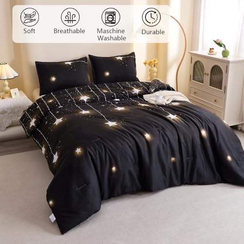 Caressma Black Comforter Set Shooting Star Galaxy Full Size 3 Pieces