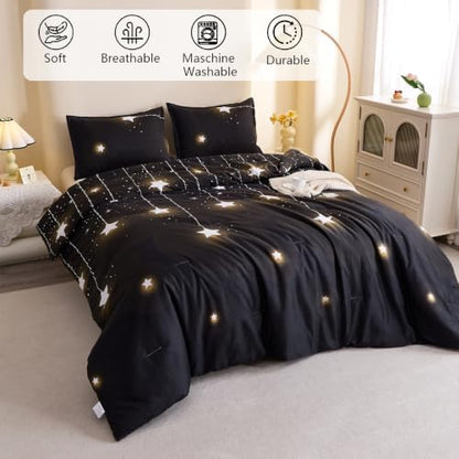 Caressma Black Comforter Set Shooting Star Galaxy King Size 3 Pieces