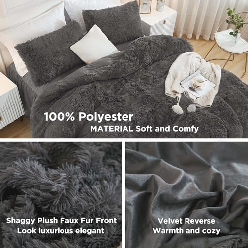 Andency Dark Grey King Size Comforter Set, Fluffy Faux Fur Warm Bedding Set