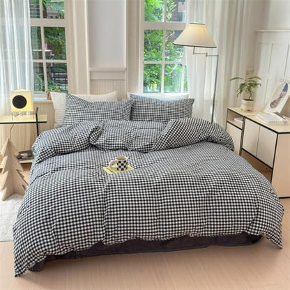 Mucalis Black White Gingham Duvet Cover King 100% Washed Cotton Plaid Checkered Duvet Cover Set Vintage 3 Piece Grid Bedding Set with Zipper Closure 4 Corner Ties,Durable,Easy Care
