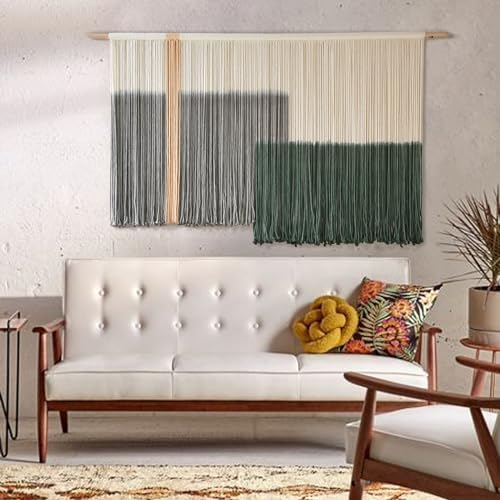 Macrame Wall Hanging Green Large Dip Dye Fiber Wall Art Bohemian Yarn Tapestry Wall Décor 57''W*35''L