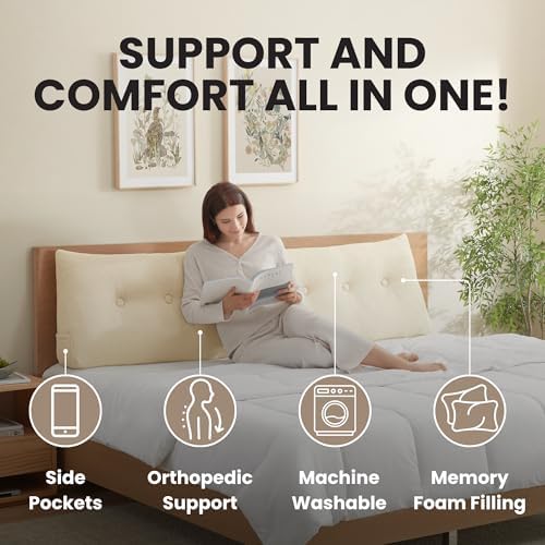 Arlee Memory Foam Headboard Pillow, Lumbar Support, Boucle, Cream, Queen