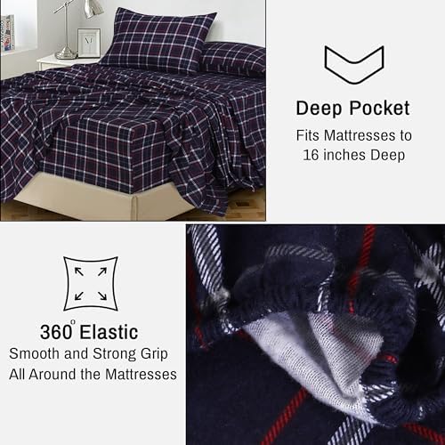 RUVANTI Flannel Sheets Set King Size,Yankees Blue