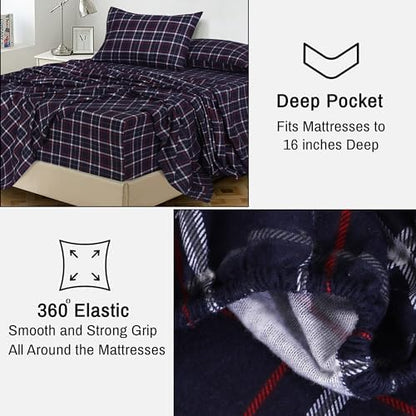 RUVANTI Flannel Sheets Set King Size,Yankees Blue