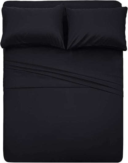 4 Piece Bed Sheet Set (Full,Black) 1 Flat Sheet,1 Fitted Sheet and 2 Pillow Cases,Brushed Microfiber Luxury Bedding with Deep Pockets