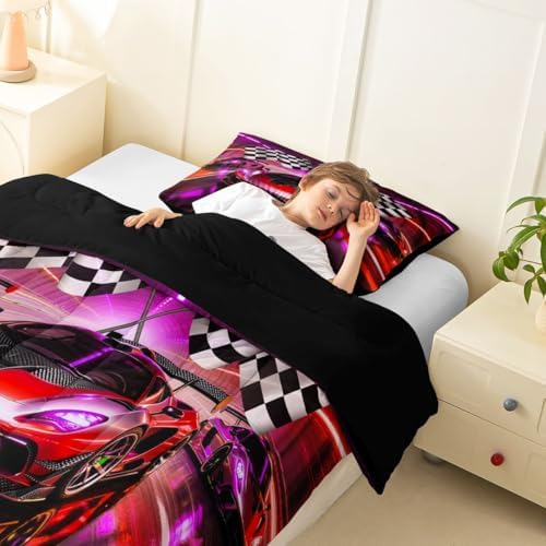 Feelyou Boys Race Car Comforter Set Twin Size for Kids Boys Girls