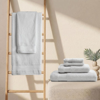 BIOWEAVES 100% Organic Cotton 6-Piece Luxury Bathroom Towels Set GOTS Certified 700 GSM, 2 Bath Towels, 2 Hand Towels & 2 Wash Cloths - Silver