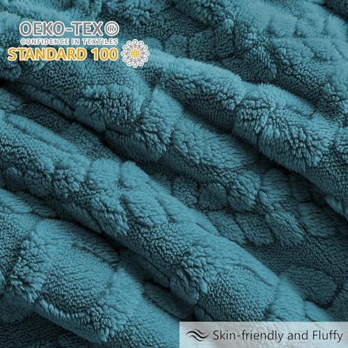 Homelike Moment Fleece King Comforter Set Blue, Fluffy Bed Set 3 Piece