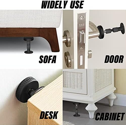 Adjustable Threaded Headboard Stoppers/Bumper Against Wall, 4 Pack Behind Bed Frame Protector Antishake Tool, Bed Shake Support Stabilizer Device for Anti-Knocking,Banging, Metal (Black 27-90mm)