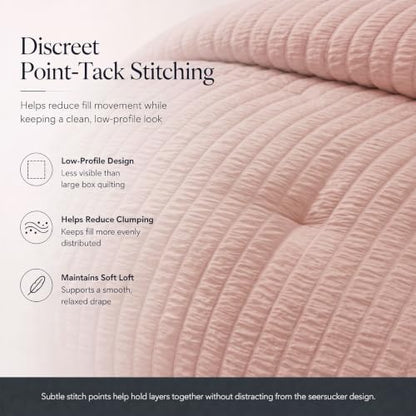 CozyLux Queen Comforter Set, 7 Pieces Rose Gold Seersucker Bed in a Bag