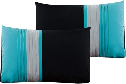 Chezmoi Collection Napa 7-Piece Luxury Leaves Scroll Embroidery Bedding Comforter Set (King, Teal Blue/Gray/Black)