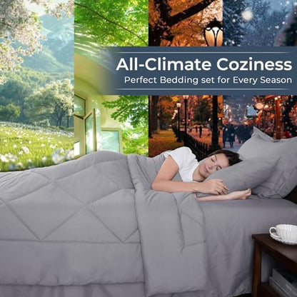 HEVUMYI 7-Piece King Comforter Set, Light Gray Bed in a Bag