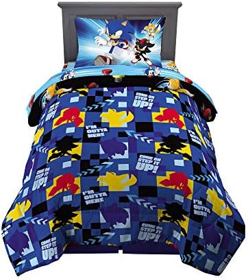 Franco Sonic the Hedgehog Anime Kids Super Soft Comforter and Sheet Set, 4 Piece Twin Size