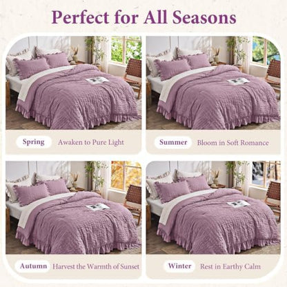 JOLLYVOGUE Dusty Purple Full Comforter Set,3pcs Seersucker Comforters Full