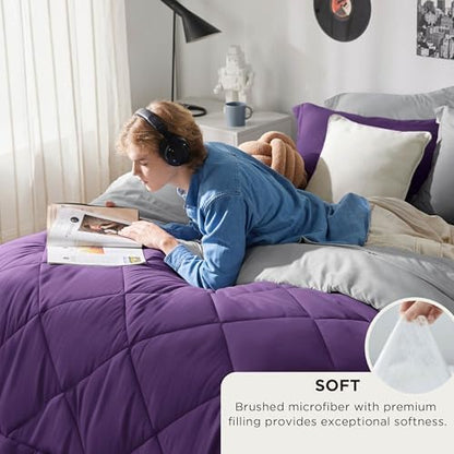 Bedsure Bed in a Bag Full Reversible Bed Set 7 Pieces Purple/Silver Grey