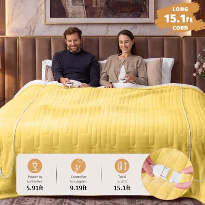 Heated Electric Blanket Queen Size, Dual Control, 84" x 90", Beige
