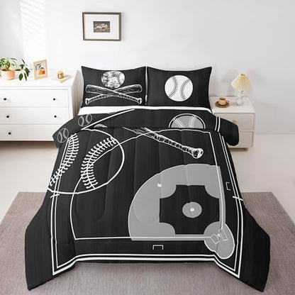 Erosebridal Kids Sports Bedding Twin Size for Boys Baseball Comforter Set, Baseball Print Reversible Duvet Insert & Ball Game Quilt Comforter