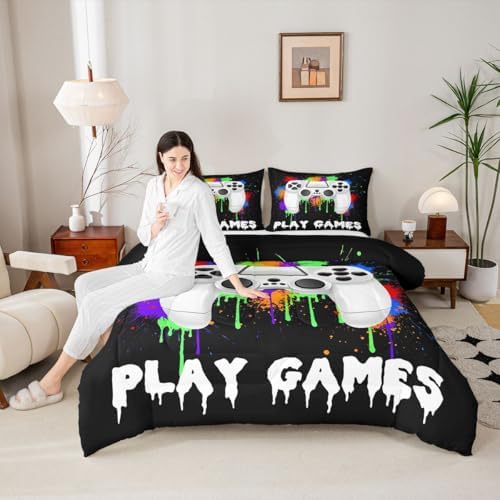 Feelyou Kids Boys Graffiti Gamer Bedding Set Twin Size for Boys Girls