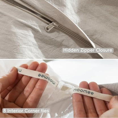 MooMee Duvet Cover Set 100% Washed Cotton Linen Like Super King