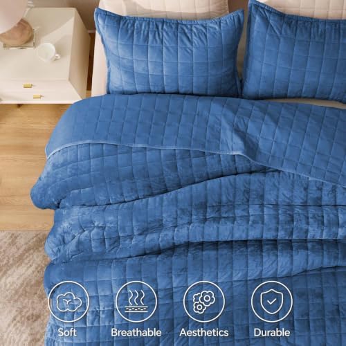 BEDELITE Velvet Quilt Set King Size, Luxury Velvet Comforter Bedding