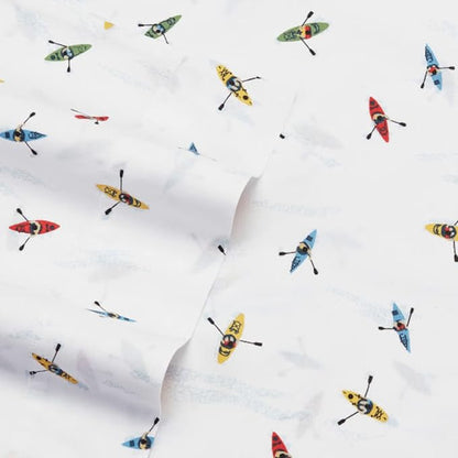 Eddie Bauer - Full Sheets, Cotton Percale Bedding Set, Crisp & Cool Home Decor, Dorm Room Essentials (Kayaks, Full)