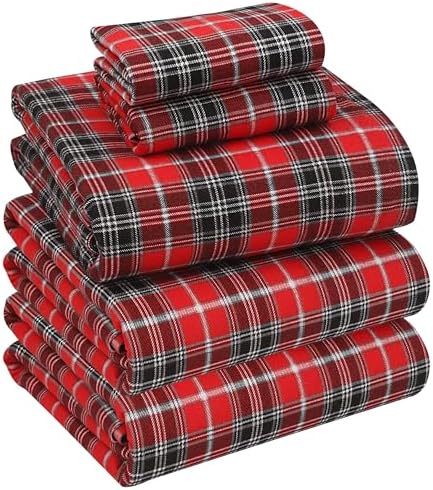 RUVANTI Flannel Sheets Split King Size, Red Plaid