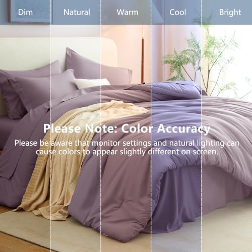 CozyLux Twin Comforter Set Dusty Purple, 5 Pieces Bed in a Bag Twin Comforter Set with Sheets, Grayish Purple Bedding Sets with Down Alternative Comforter, Sheets, Pillowcase & Sham, Soft Bed Set