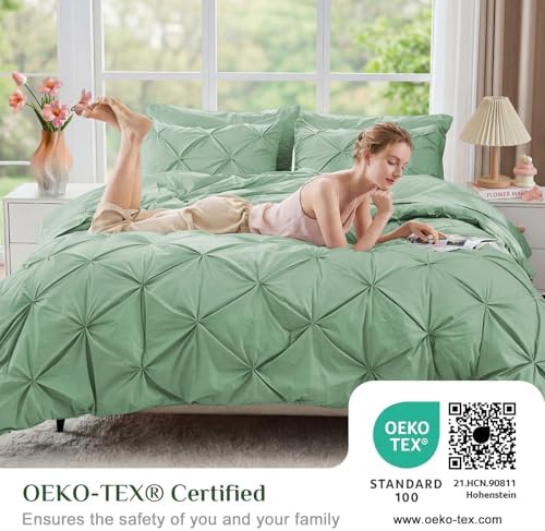 JOLLYVOGUE Full Size Comforter Sets 7 Pieces - Bed in a Bag Full for All Season, Pintuck Bedding Comforter Sets with Comforter, Flat Sheet, Fitted Sheet and Pillowcases & Shams, Sage Green