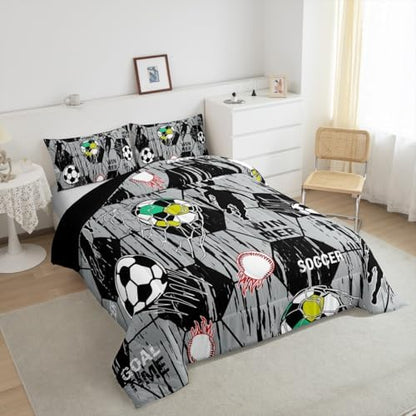 Football Gaming Comforter Set King Size Modern Sports Soccer Bedding Set Kids Boys Teens Watercolor Geometric Hexagon All Season Quilt Set Baseball Bedding Comforter Sets with 2 Pillowcases