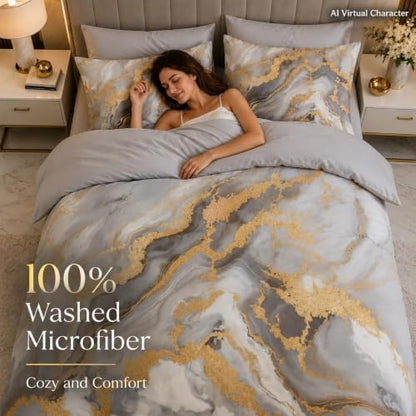 CCoutueChen Grey Comforter Set King - Modern Marble Bedding Set for Girls
