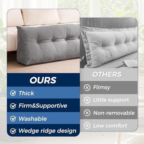 IASEAHK Headboard Pillow Twin, Wedge Pillow Headboard, Dark Grey