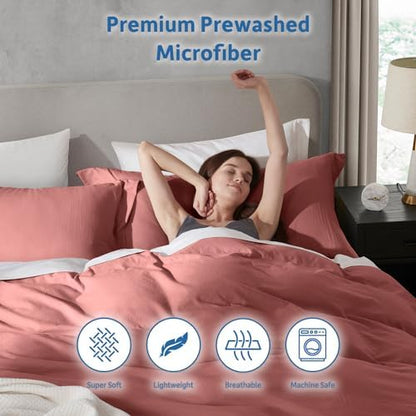 Hearth & Harbor Prewashed King Duvet Cover Set, Pink Clay