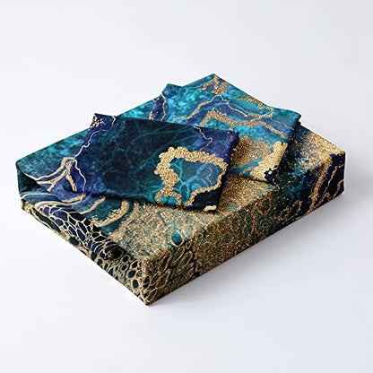 Royal Blue Marble Duvet Cover Set King Size Sequin Gold Bedding Comforter Covers with 2 Pillow Shams Breathable Durable Soft Comfy