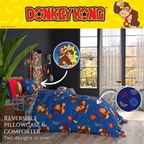 Collectibles Nintendo Donkey Kong Gaming Bedding 5 Piece Super Soft Reversible Comforter and Sheet Set with Sham, Twin, (Officially Licensed Product) By Franco
