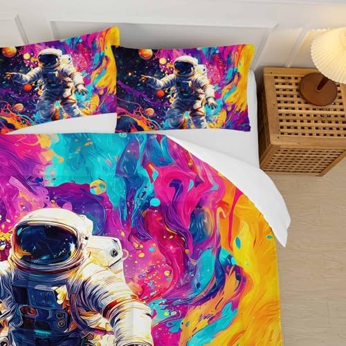 Astronaut Galaxy Comforter King Size,Astronaut Galaxy Kids Comforter Set,3Pcs Bedding Set Printed Comforter with 2 Pillowcases,Down Alternative,Soft and Lightweight,for All Seasons