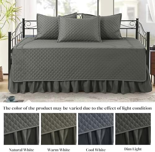 HOMBYS Daybed Cover Sets- Diamond Stitching Daybed Bedding Set, All Season Cozy Bedding with Bedskirt with Shams, Microfiber Filling, 5 Pieces, Dark Grey