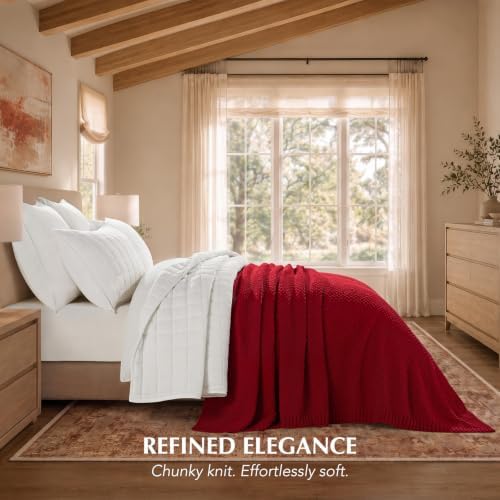 EVERGRACEHOME Chunky Chenille Knit Throw Blanket, 108x92, Classic Red