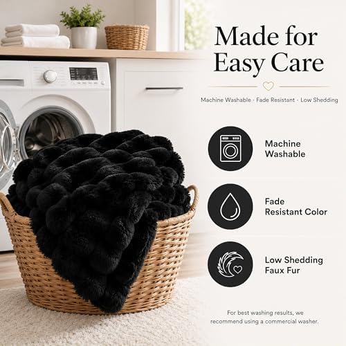 YIKUSH King Faux Fur Soft Comforter Set, Fluffy Black Rabbit Fur Comforter